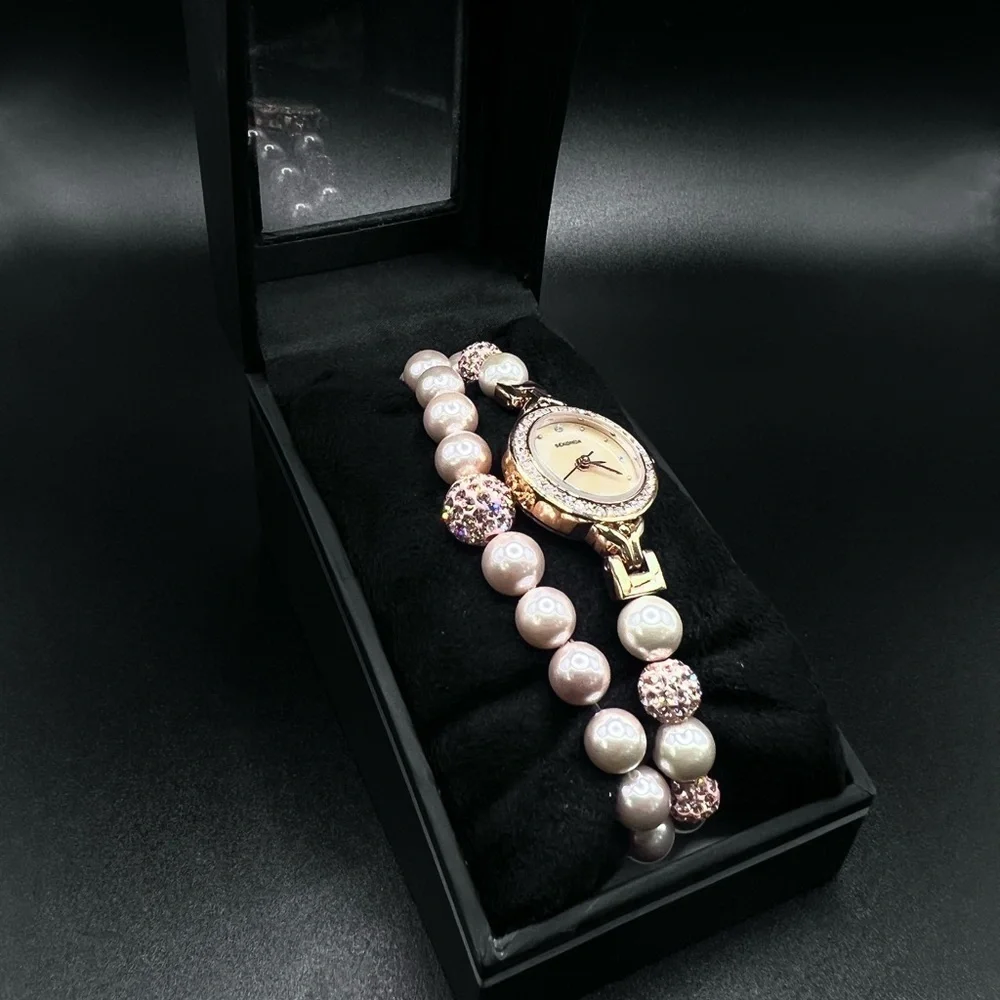 Sekonda Rose Gold Tone Watch & Pearl Bracelet Set New
